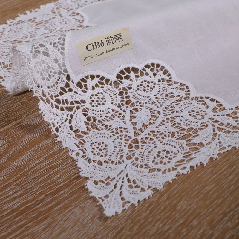 A007: White premium cotton lace handkerchiefs crochet hankies for women/ladies wedding gift