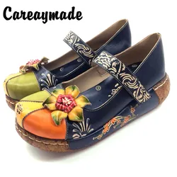 Careaymade-Folk style Head layer cowhide pure handmade Carved shoes,the retro art mori girl shoes,Women's casual Sandals,0933-31