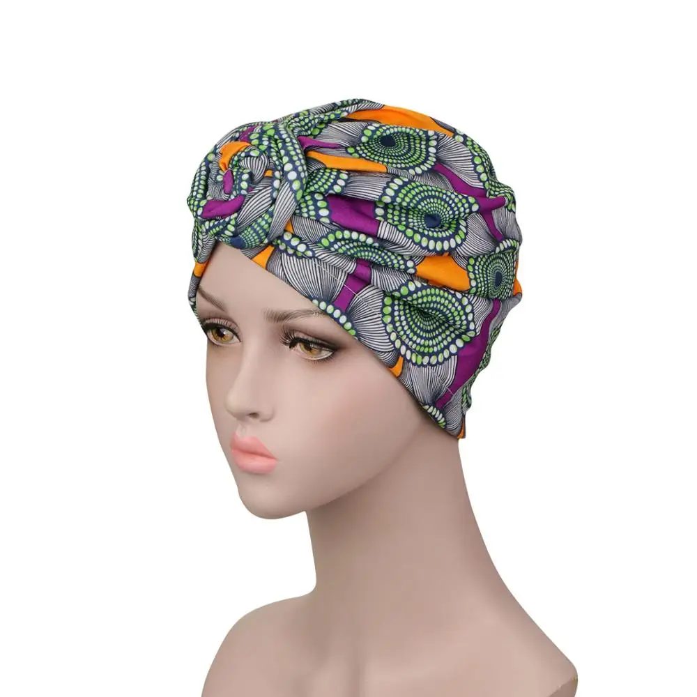 Muslim Women Turban African Pattern Knot Headwrap Fashion Warm Bandana Hats