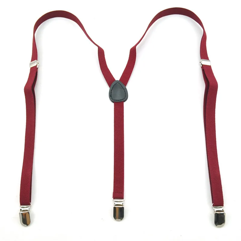 Women Men'S Shirt Suspenders For Trousers Pants Holder 1.5cm wide burgundy Unisex Clip-on Elastic Braces Slim Y-back gallus Gift