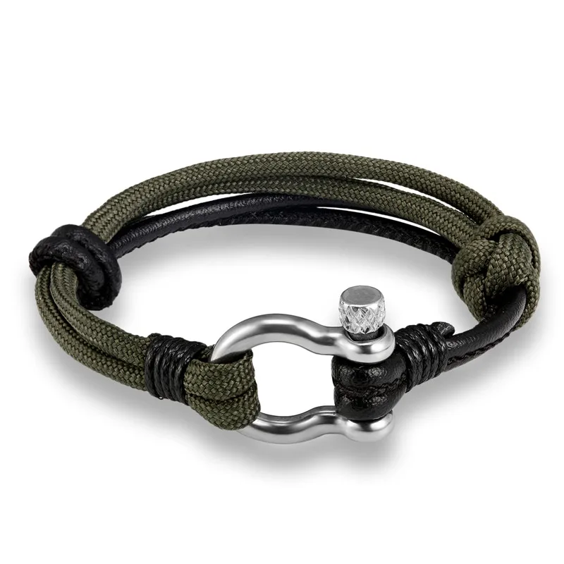 New Arrival Fashion Jewelry navy style Sport Camping Parachute cord Survival Bracelet Men Women Stainless Steel Shackle Buckle