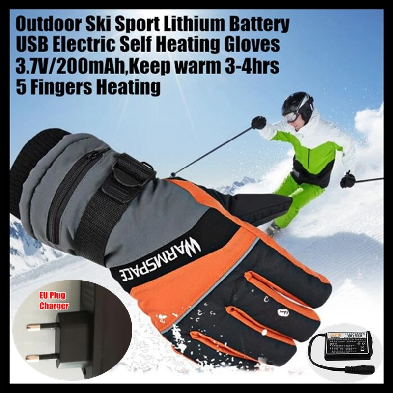 2000mAh Smart USB Electric Heating Gloves,Winter Warm Windproof Outdoor Sport Skiing Gloves Lithium Battery 5 Finger Self Heated