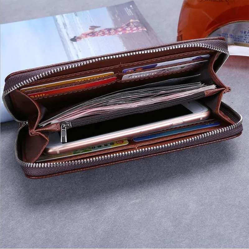 Baru Vintage PU Kulit Dompet Pria Bisnis Hitam Ritsleting Panjang Pria Dompet Koin Pemegang Kartu Saku Dompet Ponsel Dompet Tangan pria