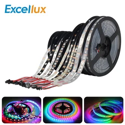 Excellux 5M WS2812 WS2812B pikseli taśmy LED 5050 RGB 30/60 diod LED DC5V WS2812 cyfrowy taśma pikselowa LED wodoodporna biała/czarna płytka drukowana