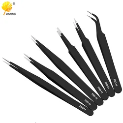 1PC Black Tweezers Anti-static Stainless Steel Electronic Components Tweezers Resists Corrosion Repair Necessarity