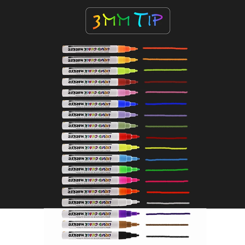 18pcs/set 3mm fluorescent chalk board marker Water-Based vibrant colors Simply wipe write smoothly for kids