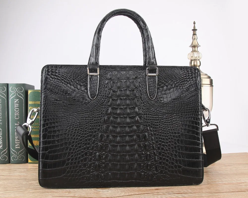 Double zippers 100% genuine real crocodile head skin leather men business briefcase bag laptop bag official men bag free ship