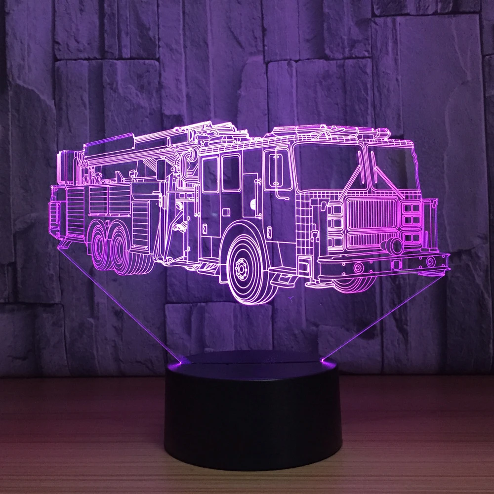 Lampada da tavolo per modellare il motore antincendio 3D 7 colori che cambiano la luce notturna dell\'auto del camion dei pompieri USB lampada per