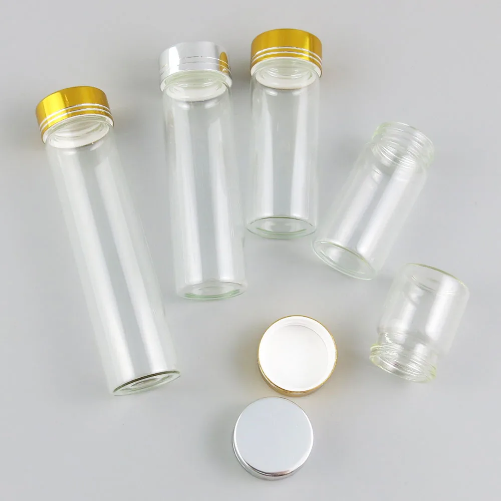 

50 x 15ml 25ml 40ml 50ml 60ml Clear Glass Bottle With Screw Neck Gold Silver Aluminium Cap For Essential Oil Sample Vials