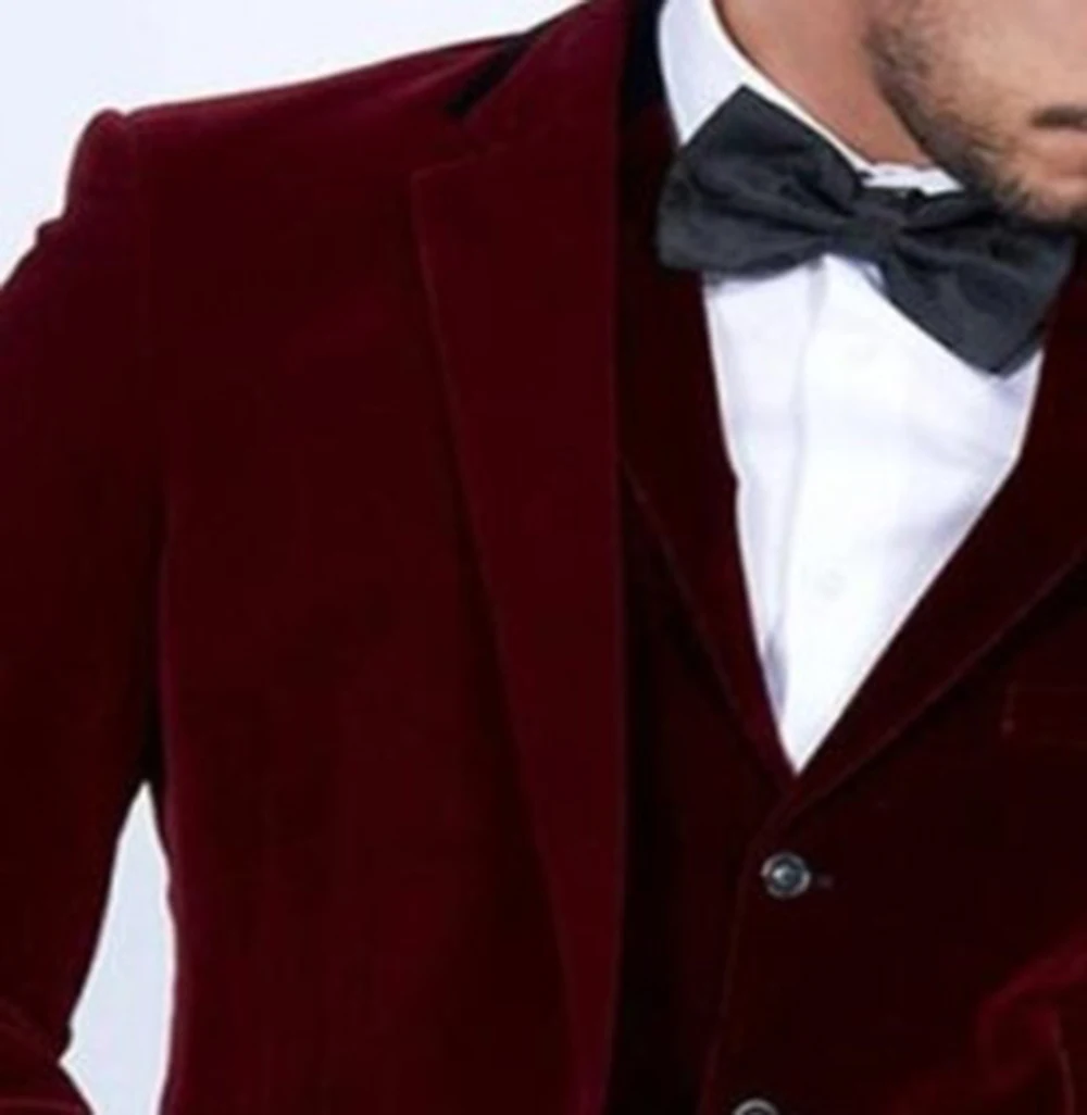 Men's Velvet Suit 2 Pieces Casual Lapel Groom Slim Fit Tuxedos Blazer Pant Set Warm Winter 2020 New Fashion