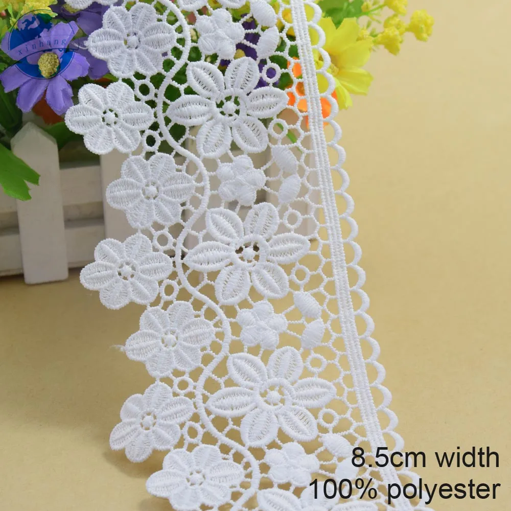 8.5cm White Polyester Embroidery Sewing Lace Fabric Ribbon Trim Womens dresses DIY Garment wedding party dress Accessories#3697