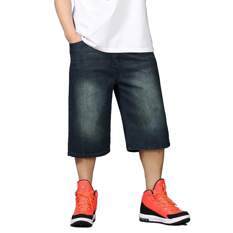 Summer  Loose Baggy Denim Short Men Hip Hip Jeans Short Knee Length Boardshort Male Clothing Blue Plus Size 46