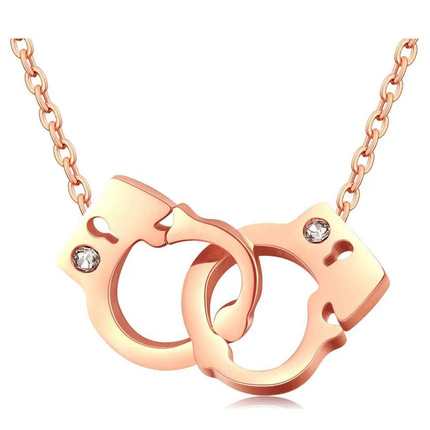 Fashion Jewelry Female Accessories Stainless Steel Inlaid CZ Handcuff Shape Pendant Necklaces Women Link Chain