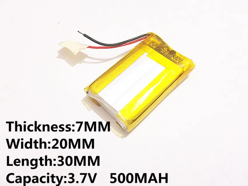 แบตเตอรี่ลิเธียมโพลิเมอร์ 3.7 V 702030 500MAH สามารถขายส่ง CE FCC ROHS MSDS รับรองคุณภาพ