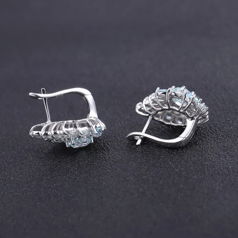 Gem\'s Ballet 6.33Ct Natural Sky Blue Topaz Gemstone Flower Stud Earrings 925 Sterling Silver Fine Jewelry For Women
