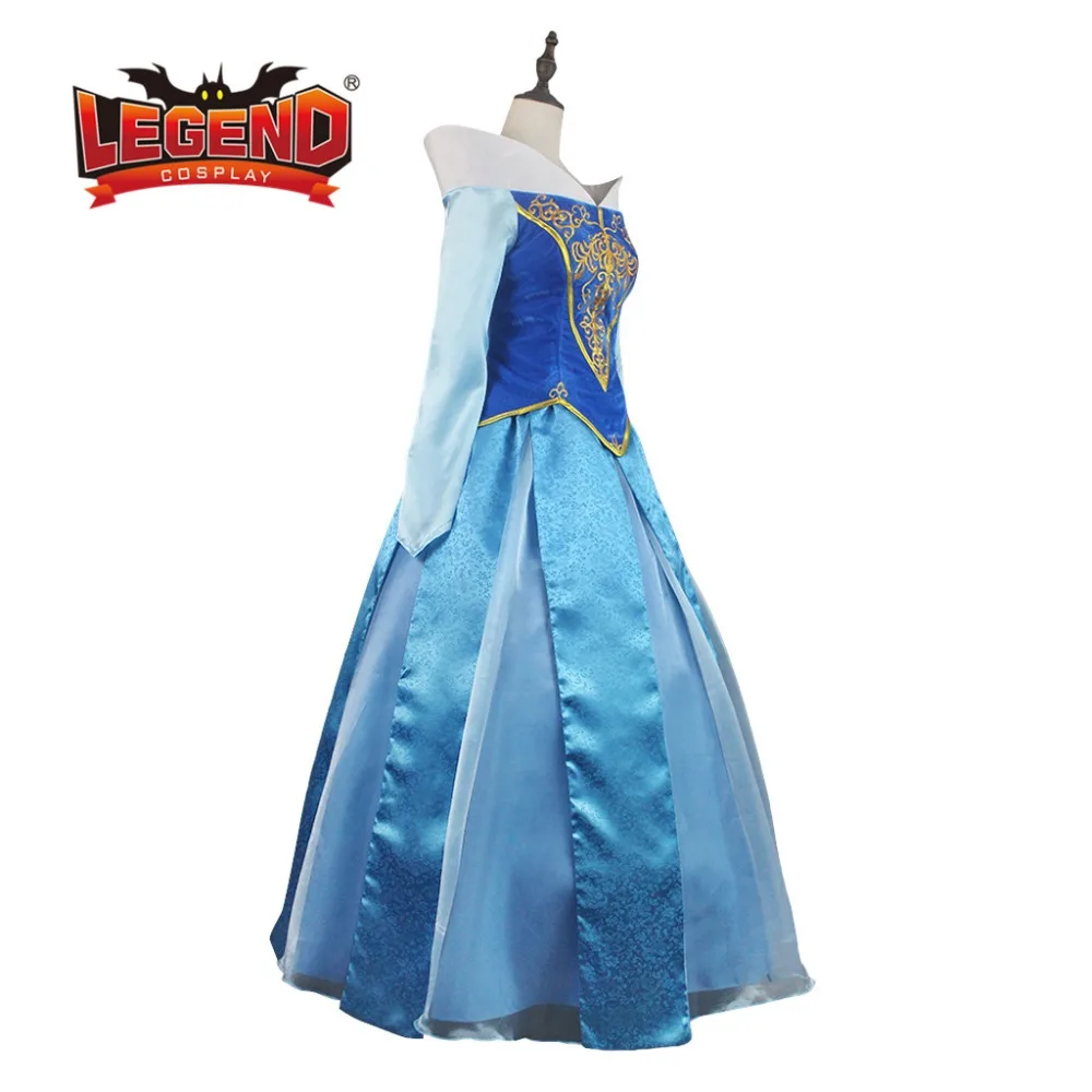 Aurora Blauw Satijnen Jurk Baljurk Jurk Cosplay Kostuum Vrouwen Halloween Carnaval Party Kostuum