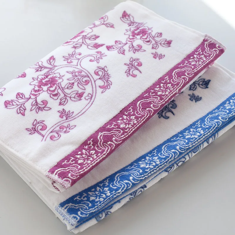 Blue and White Porcelain Bathroom Towel, 100% Cotton, 34x75cm Pattern, 100g, Wholesale