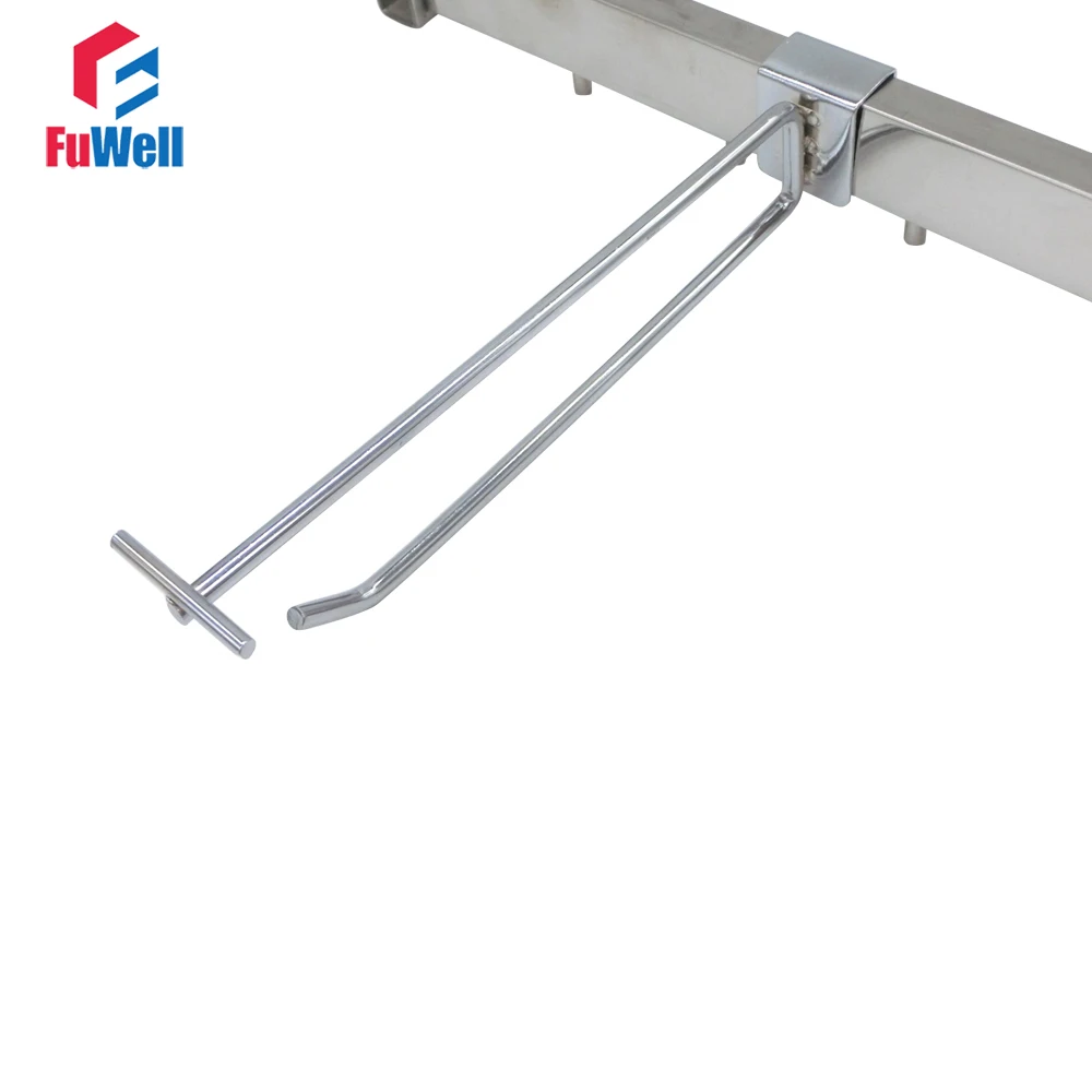 FuWell Slatwall Hooks Supermarket Display Hook Hanger 150/200/250/300/350mm Silver/Black/White Fit for 30x15mm Square Tube