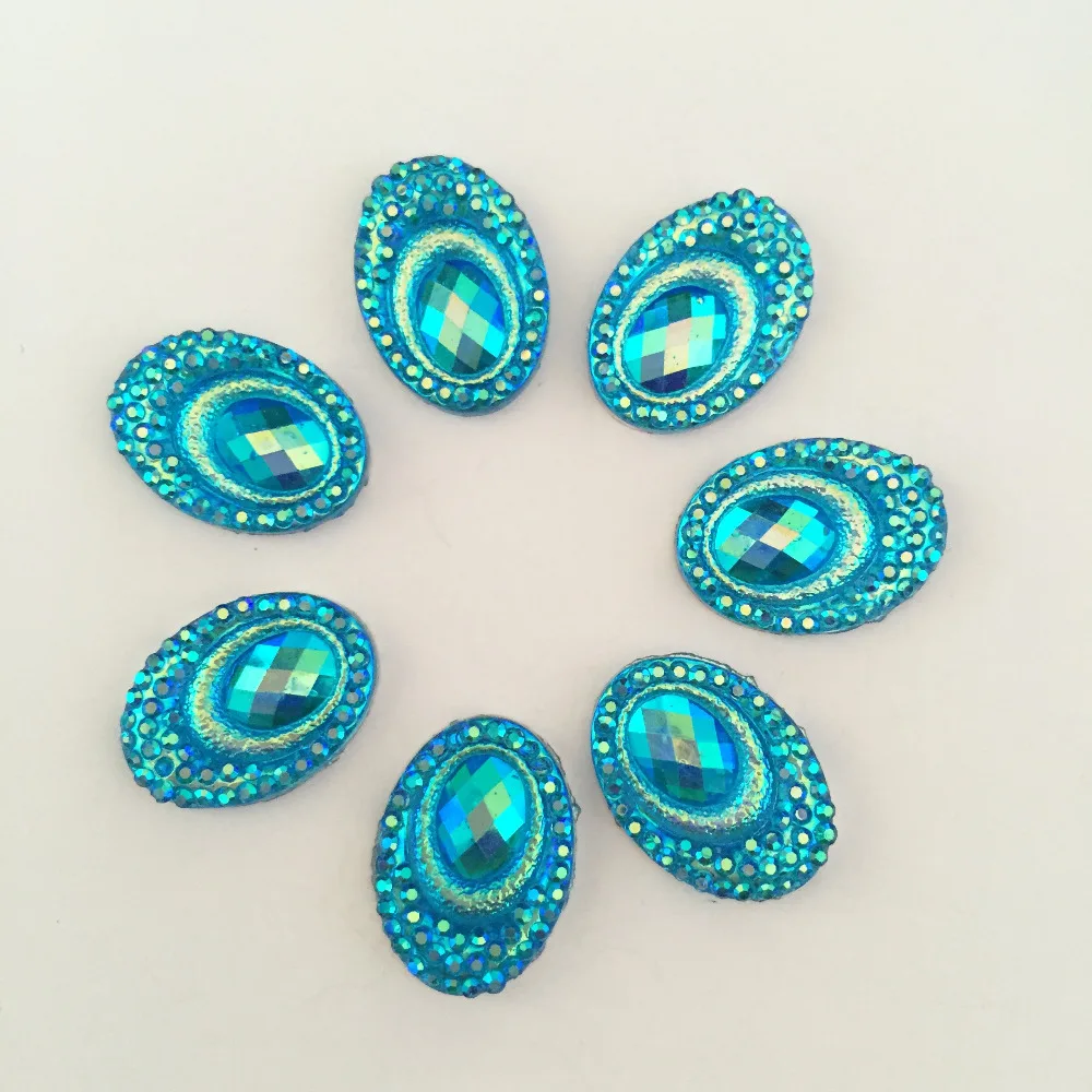 40pcs AB Resin 13*18mm Bling Peacock eye flat back rhinestone Wedding Ornaments  diy appliques D62*2