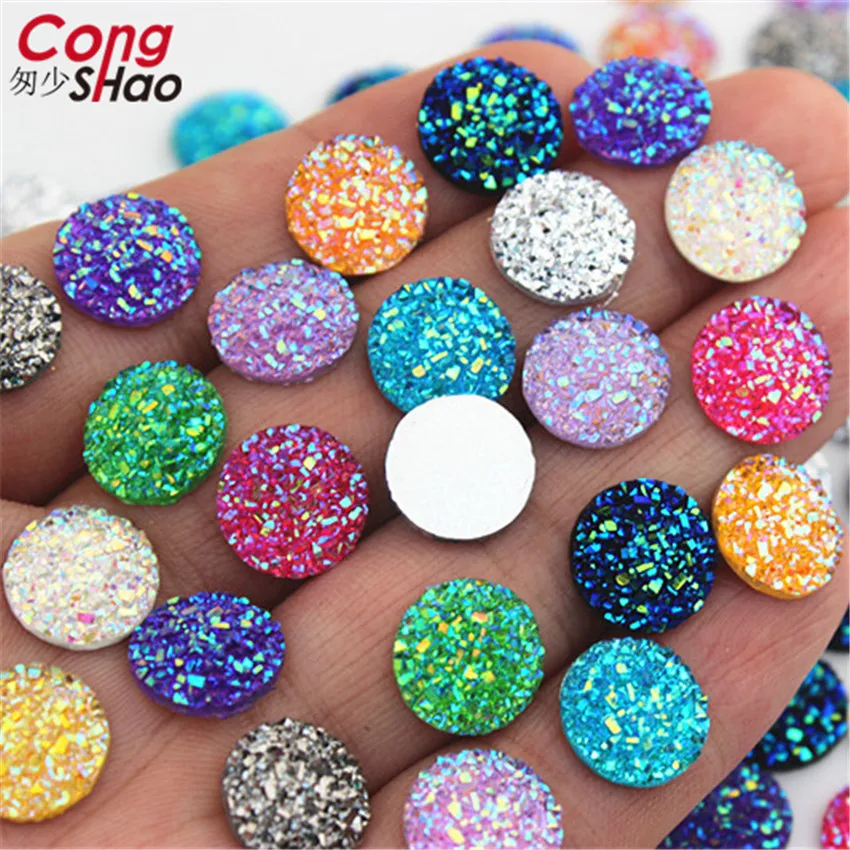 Cong Shao Crystal AB 12mm 80pcs/Bag Flatback Resin Dotted Round Rhinestones Cabochon Gems, Stone DIY For Decoration WC24