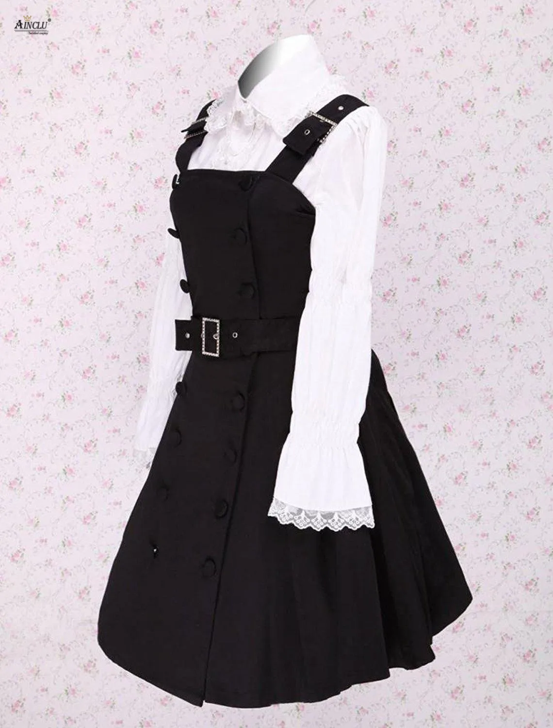 Vestido de algodón de Lolita para mujer, vestido de tirantes de lolita con botones negros, disfraces de Lolita, disfraces de Lolita para mujer, XS-XXL para fiesta y Club