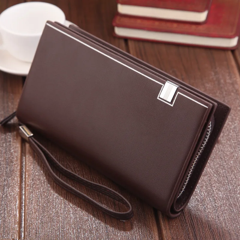 Original Luxury Brand Men\'s Wallet Business Striped Clutch Leather Purse For Male Fashion Man Card Holder With Aipper Phone Bag