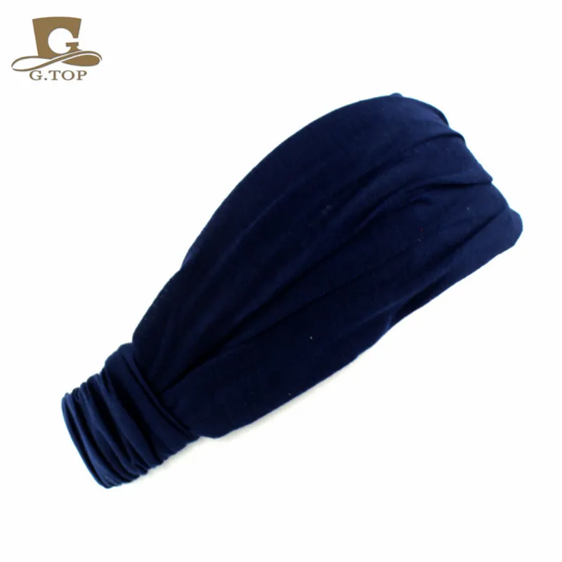 Women Cotton Headband Turban Solid Color Elastic Hair Bands Yoga Hairband Makeup Hair Headwrap 2 in 1 Bandana Hair Accessories