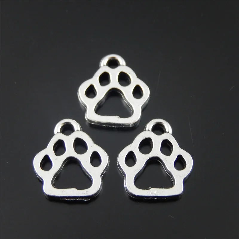 Julie Wang 100PCS/Page Paw Charms Retro Silver Plated Mini Alloy Fashion Jewelry Animal Footprints Dog Paw Pendant Charm