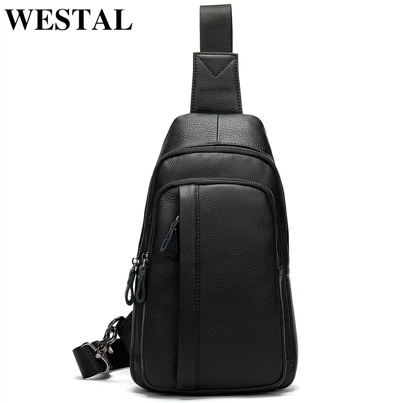 

WESTAL Men's Genuine Leather Sling Bag Belt Shoulder Bags For Male Messenger Crossbody Bag Single Strap Fsahion Chest Packs 707