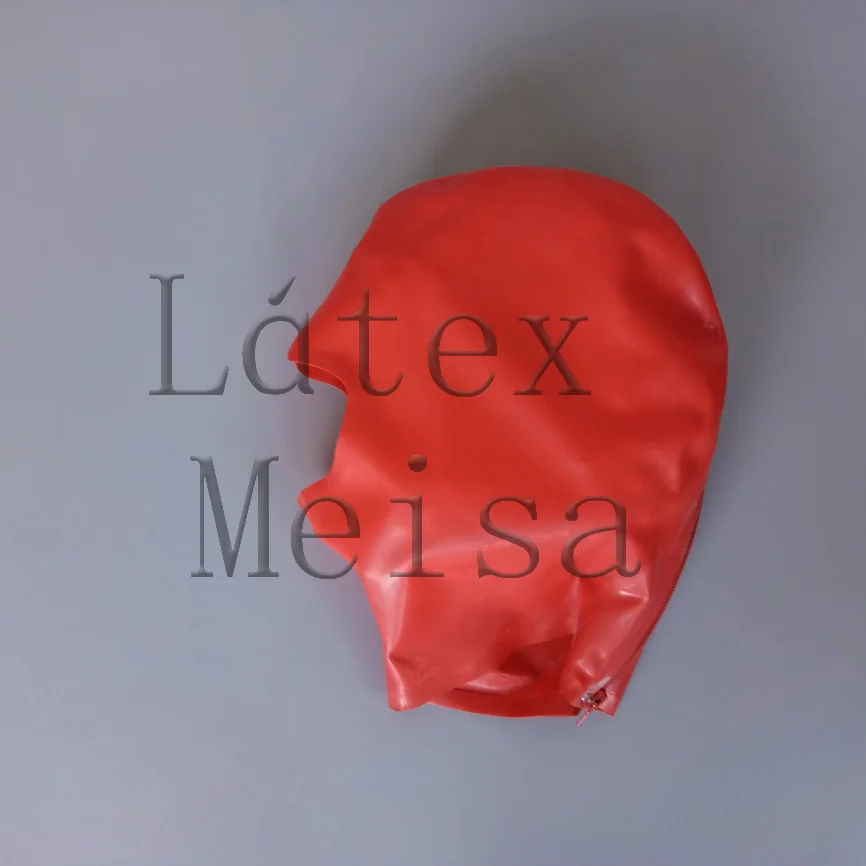 

Latex masks adult's rubber hoods open nose and mouth in red color with back zip