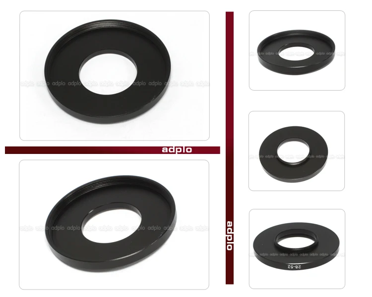 28mm-29mm/28mm-37mm (plateado)/ 28mm-42mm/28mm-52mm/28mm-55mm/28mm-58mm Step-up anillo adaptador de filtro de Metal