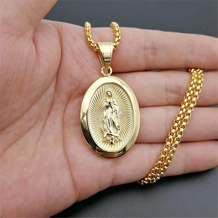 Virgin Mary Pendant Necklace for Women Girls Gold Color Our Lady Jewelry Wholesale Colar Madonna Trendy Chain