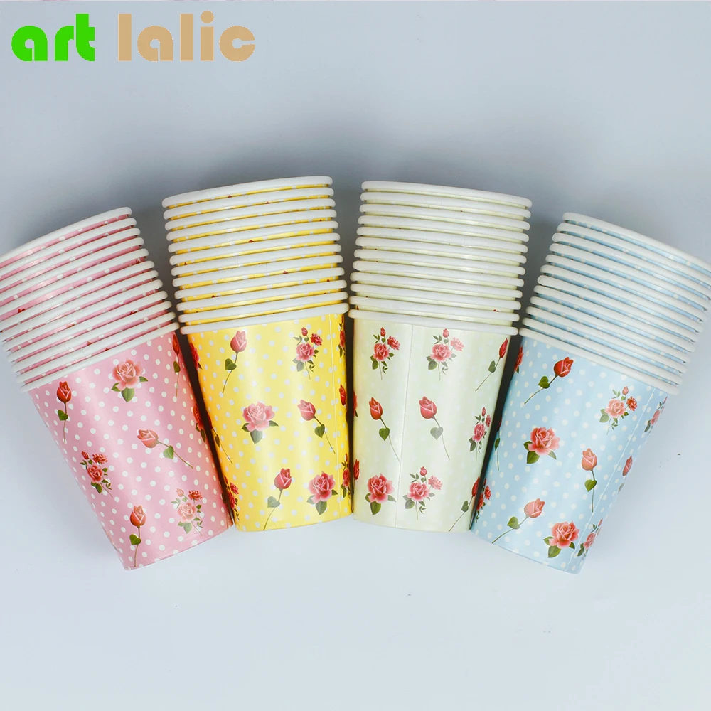 12Pcs Lot Rose Flower Paper Cups for Floral Party Supplies, Wedding Shower Birthday Party Favor