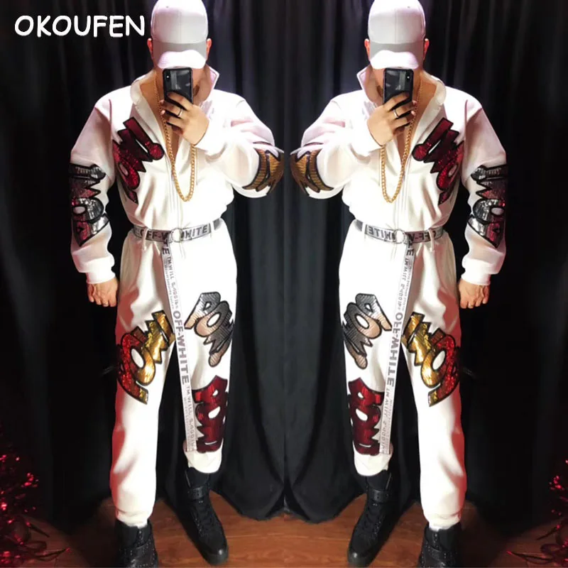 

Fashion Embroidery Skulls hip-hop handsome performance jumpsuits costumes Male singer Nightclub bar DJ DS stage dance wear