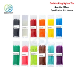 100pcs 100mm Self-locking Nylon Cable Ties Plastic Zip Tie Fasten Cable Binding Wrap Straps 12 Color 2.5mm*100mm