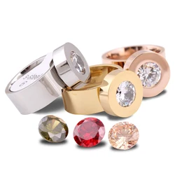 Gold Color Fashion DIY Brand Crystal ring Four Color zircon Swap titanium steel Rings For women