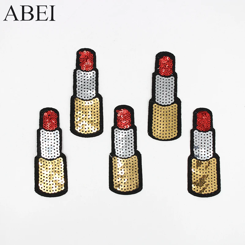 10pcs/lot Diy Sequined Lipstick Patch for women lady coat Jeans Shoes Bags Sweater Decoration Embroidery Appliqued Cloth Sticker