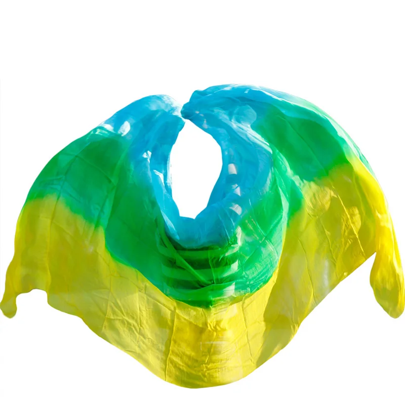 Diseño 100% velo de danza del vientre de seda real, velos de baile baratos, velo de kostum de tarifas perut al por mayor turquesa + azul real +