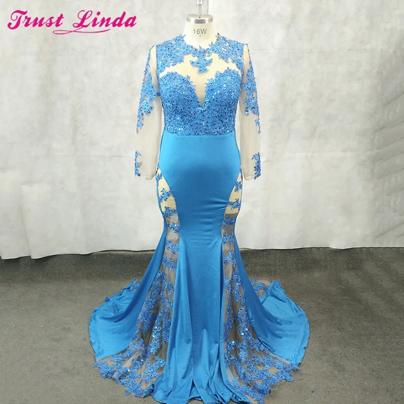 

Gorgeous Mermaid Mother Dresses Luxury abendkleider O-Neck Appliques Beaded Dress Rhinestones Long Sleeves Plus Size Prom Gowns