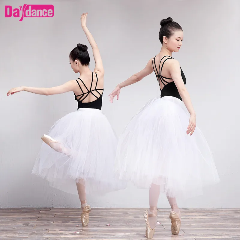 Ballet Tutu longo branco para mulheres, saia de tule com cueca, tutus bailarina, lírica