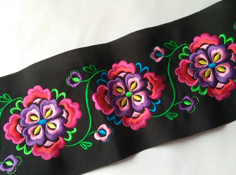 miao floral embroidery stitch fabric lace trimming 10cm dress collar ribbon tape webbing ethnic tribal hmong thai india boho DIY