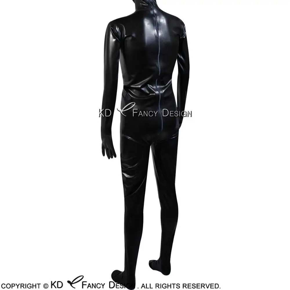 Catsuits de látex para mujer, traje Sexy de cuerpo de Goma, con funda para pene y tubo trasero, con cremallera, color negro, LTY-0111 Zentai