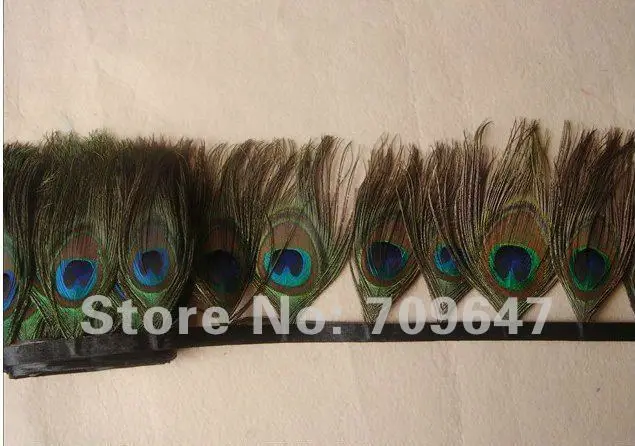 

2 Meters/Lot! Height 10-12cm Nature Peacock Feather Trimming Fringe with 32-40pcs Peacock Eyes