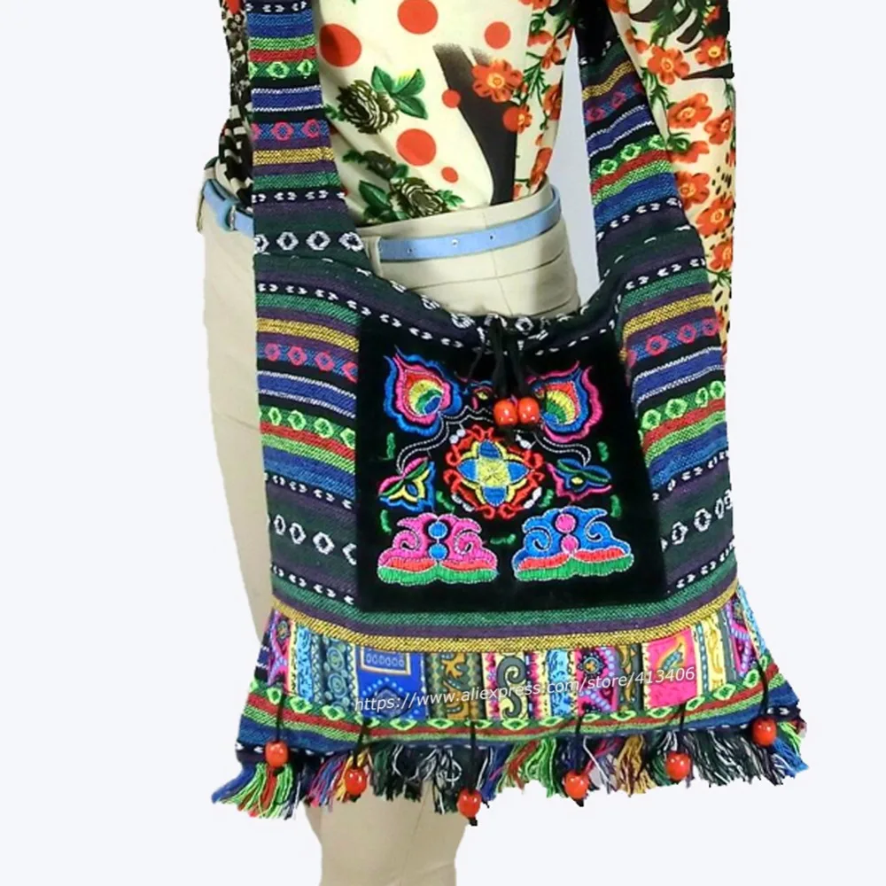 Free shipping Vintage Hmong Tribal Ethnic Thai Indian Boho Message Shoulder Bag Linen Handmade Embroidery Tapestry SYS-083F