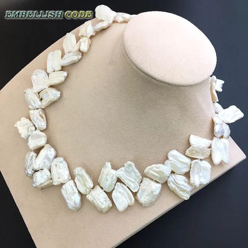 white color pearls irregular keshi Petal shape S clasp statement necklack natural Freshwater pearl like ear of wheat for women