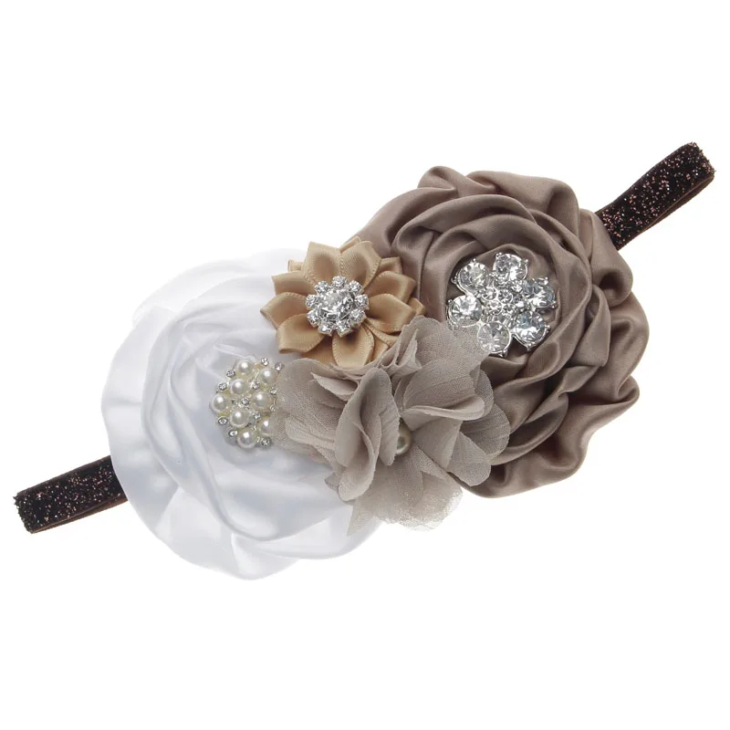 Vintage Princess Baby Girls Satin Rose Flower Shining Button Headband Gift Party Kids Floral Headwear Children Hair Bow Hairpin