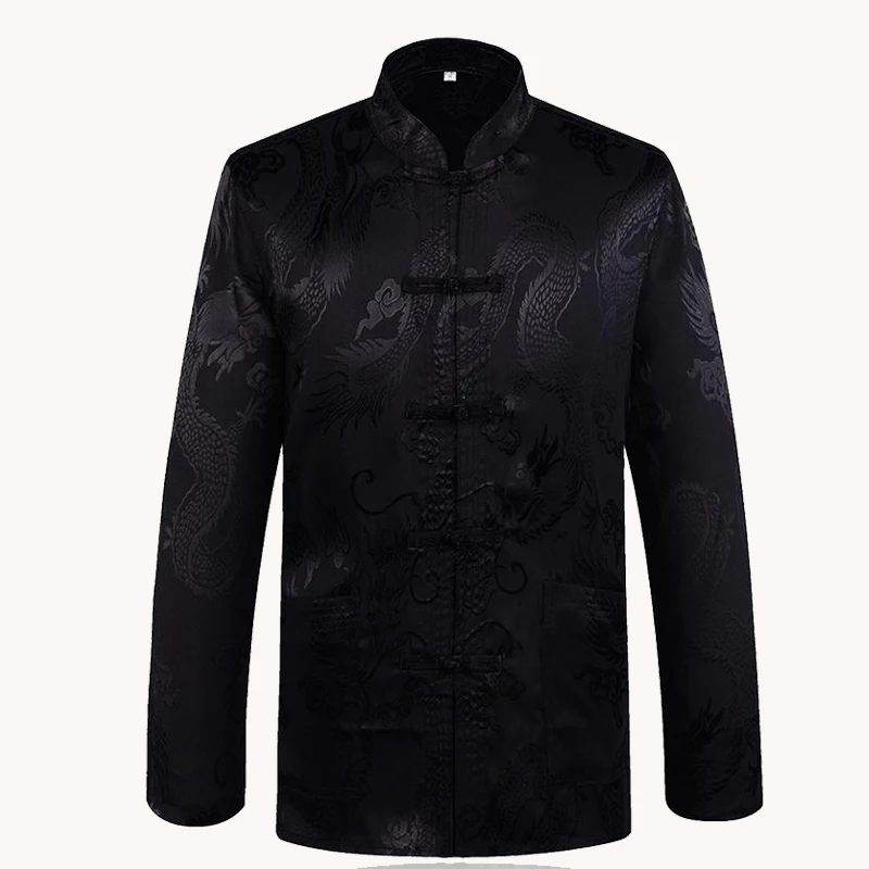 Diseñador de marca chino tradicional de los hombres satén mandarín Collar dragón seda Tang traje ropa Kung Fu chaqueta abrigo YZT1205