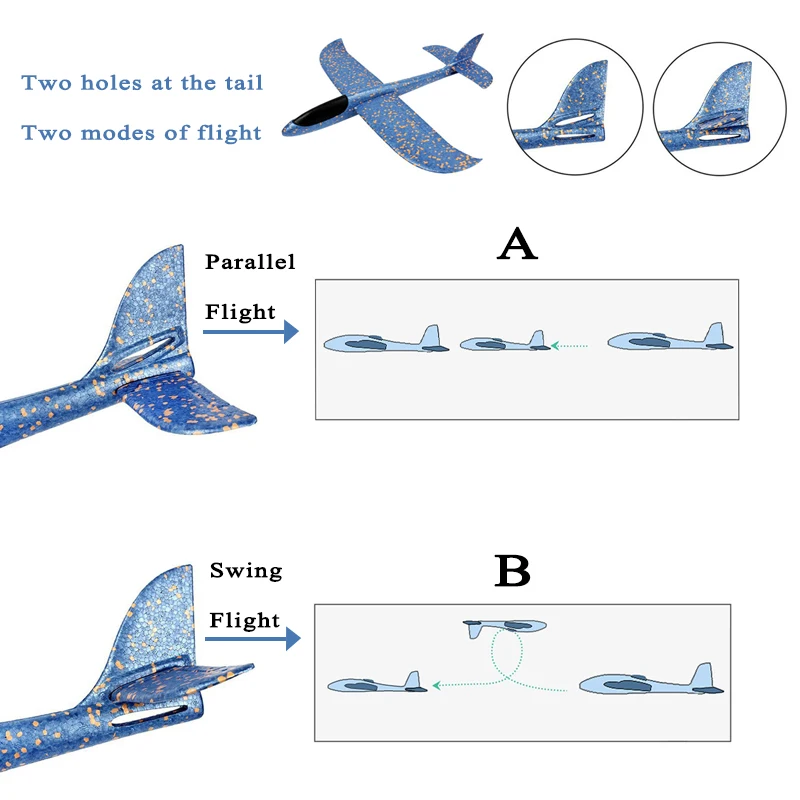 Avión de juguete grande de espuma EVA de 48cm, avión planeador de vuelo, modelo DIY, juguete para lanzar, avión redondeado, regalos para niños