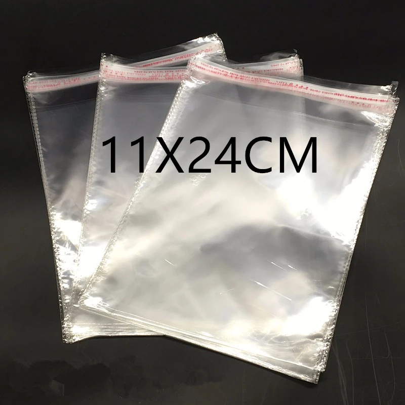 100 Pcs 11*24CM Clear Resealable Cellophane Self Adhesive Seal Plastic Bags Transparent Opp Packing Bags