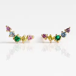 rainbow cz cluster small stud earring for girl minimal delicate colorful fashion jewelry